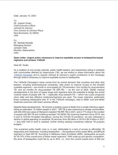 TBEC signed an open letter to Johnson & Johnson