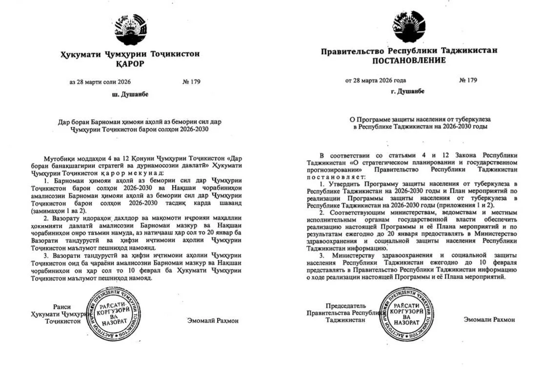In Tajikistan, the National Program for the Protection of the Population from Tuberculosis for 2026-2030 has been approved